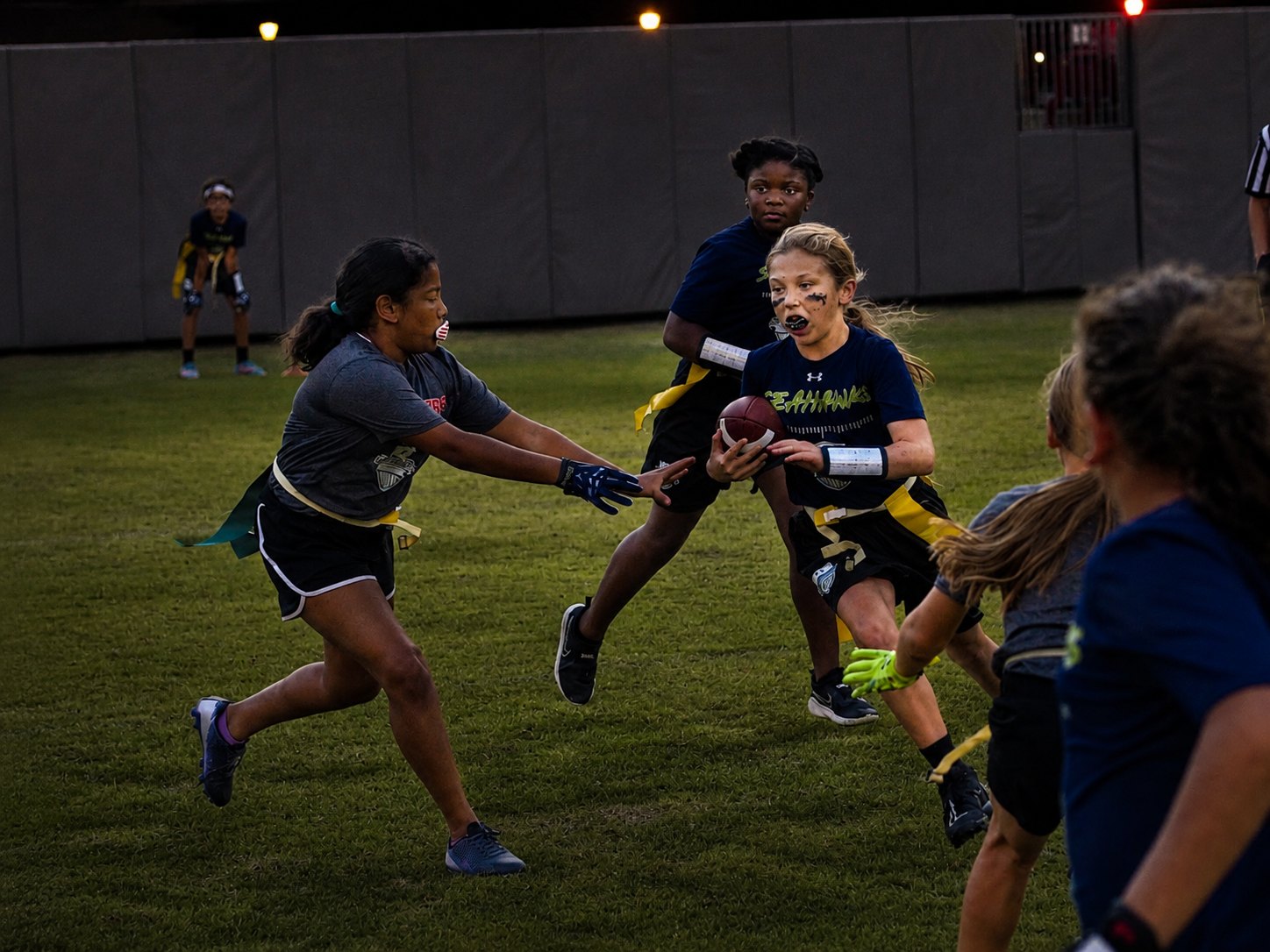 Girls flag football on a Friday night